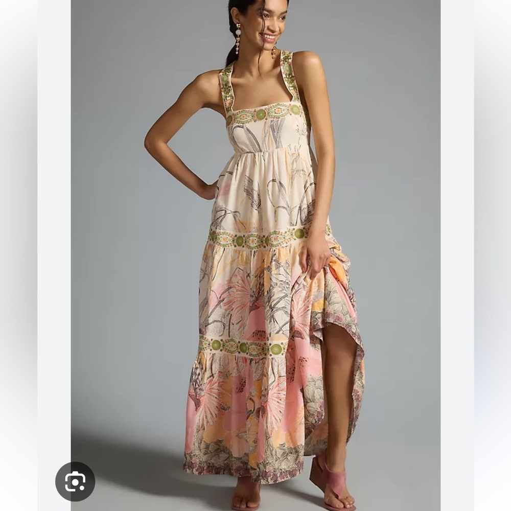 Anthropologie square neck, tie maxi dress